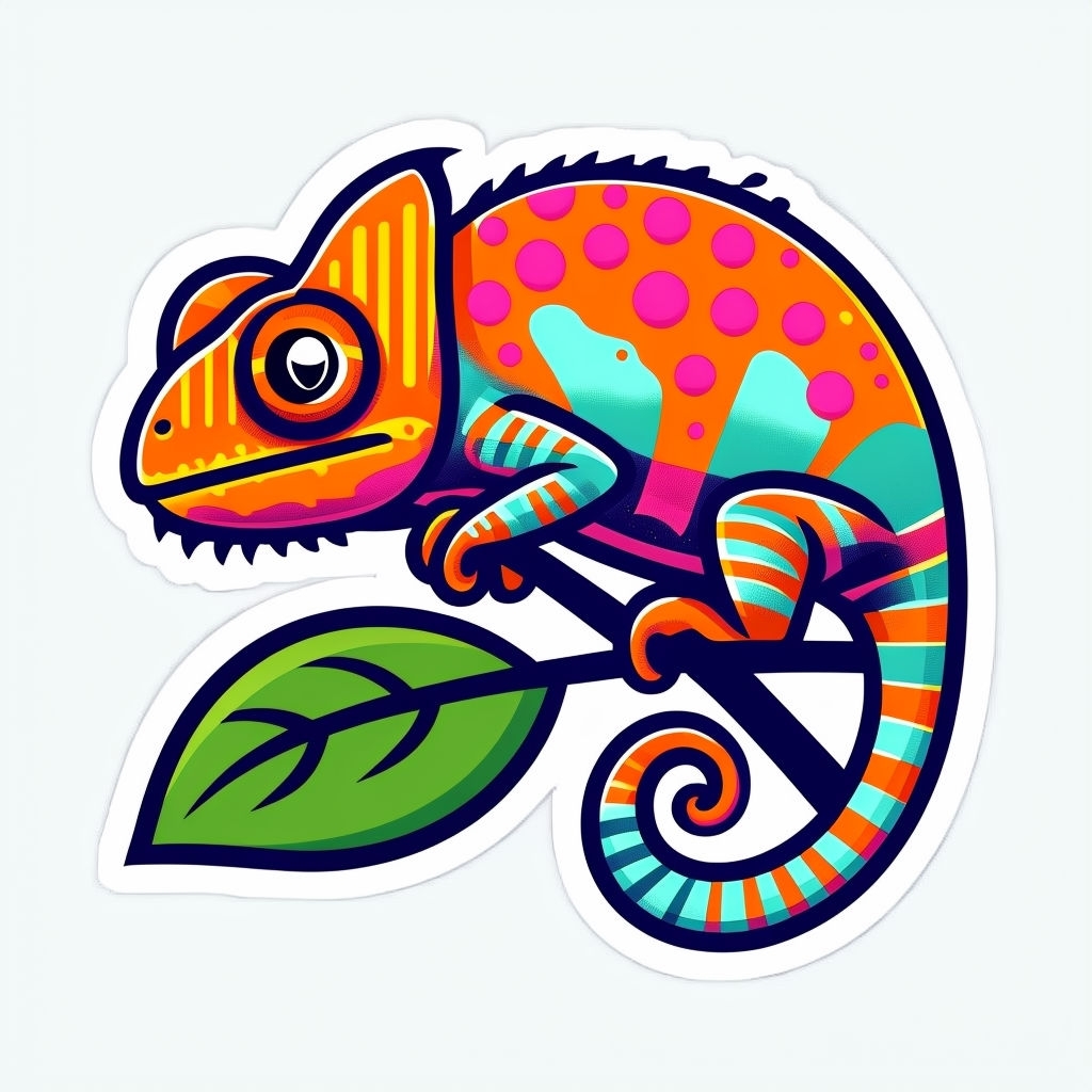 Vibrant Geometric Chameleon Illustration Sticker