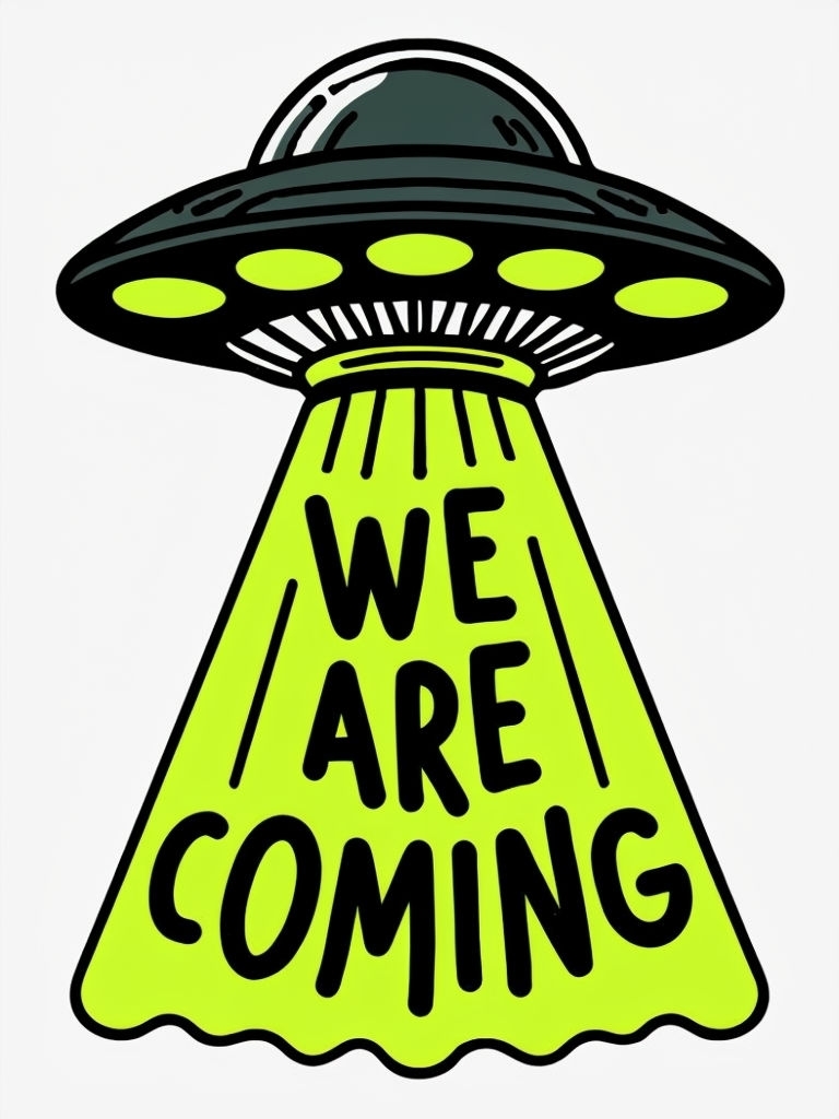 Playful Cartoon UFO with 'We Are Coming' Beam T-Shirt