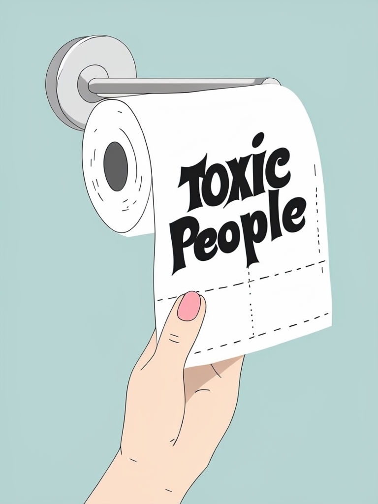 Minimalist Illustration of Toxic People on Toilet Paper Poster