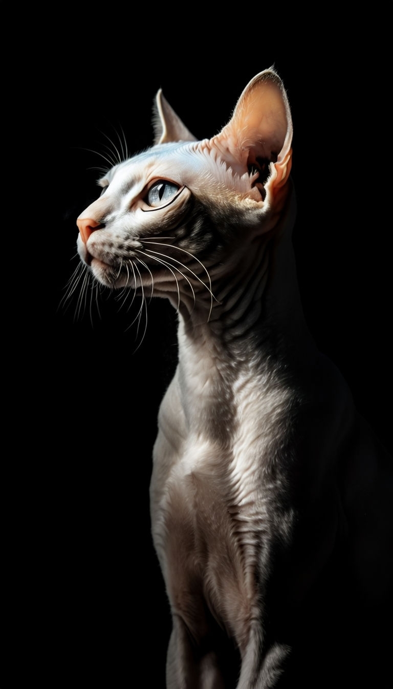 High-Contrast Glossy Sphynx Cat Portrait Art