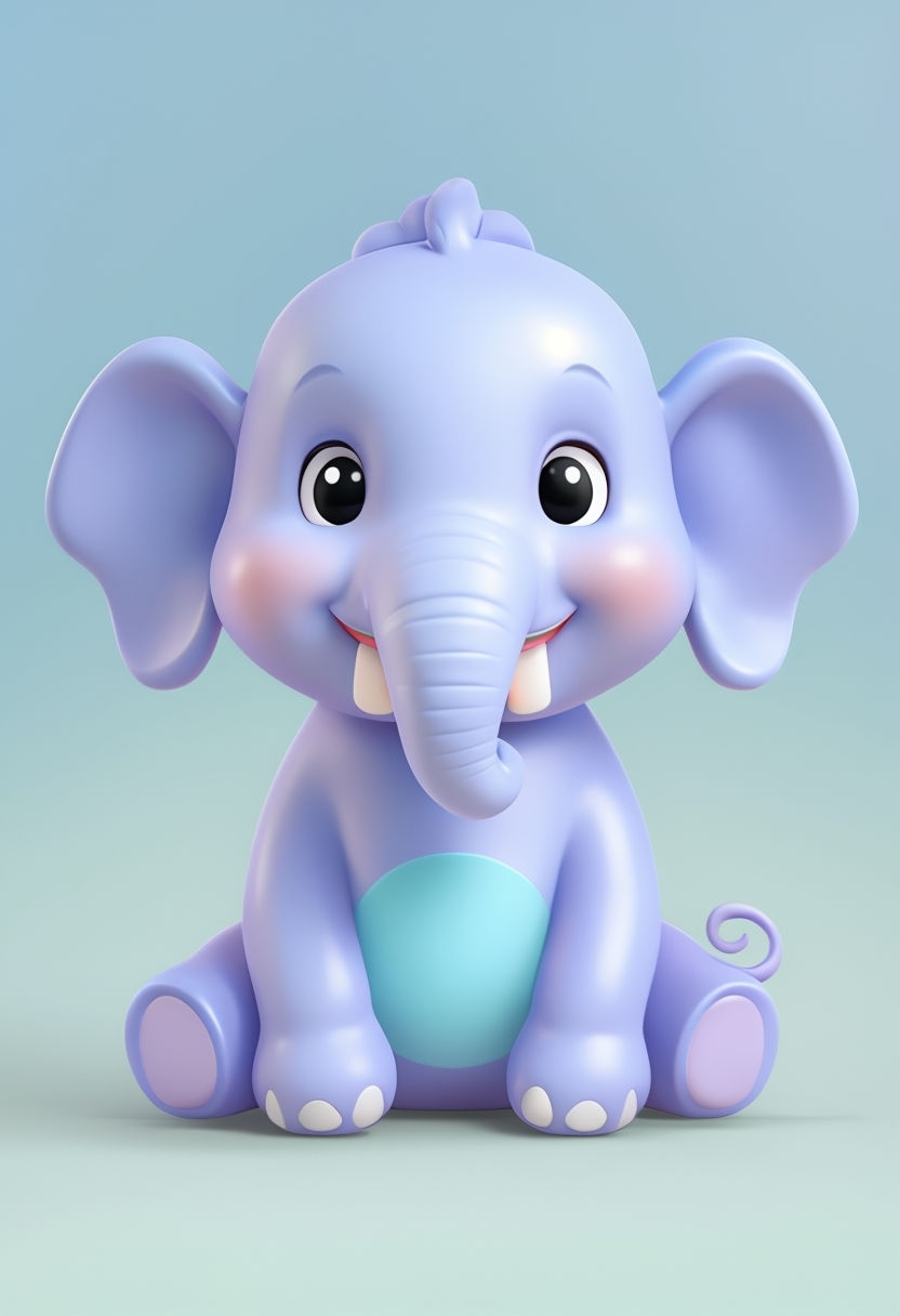 Adorable 3D Cartoon Elephant Toy Illustration Art