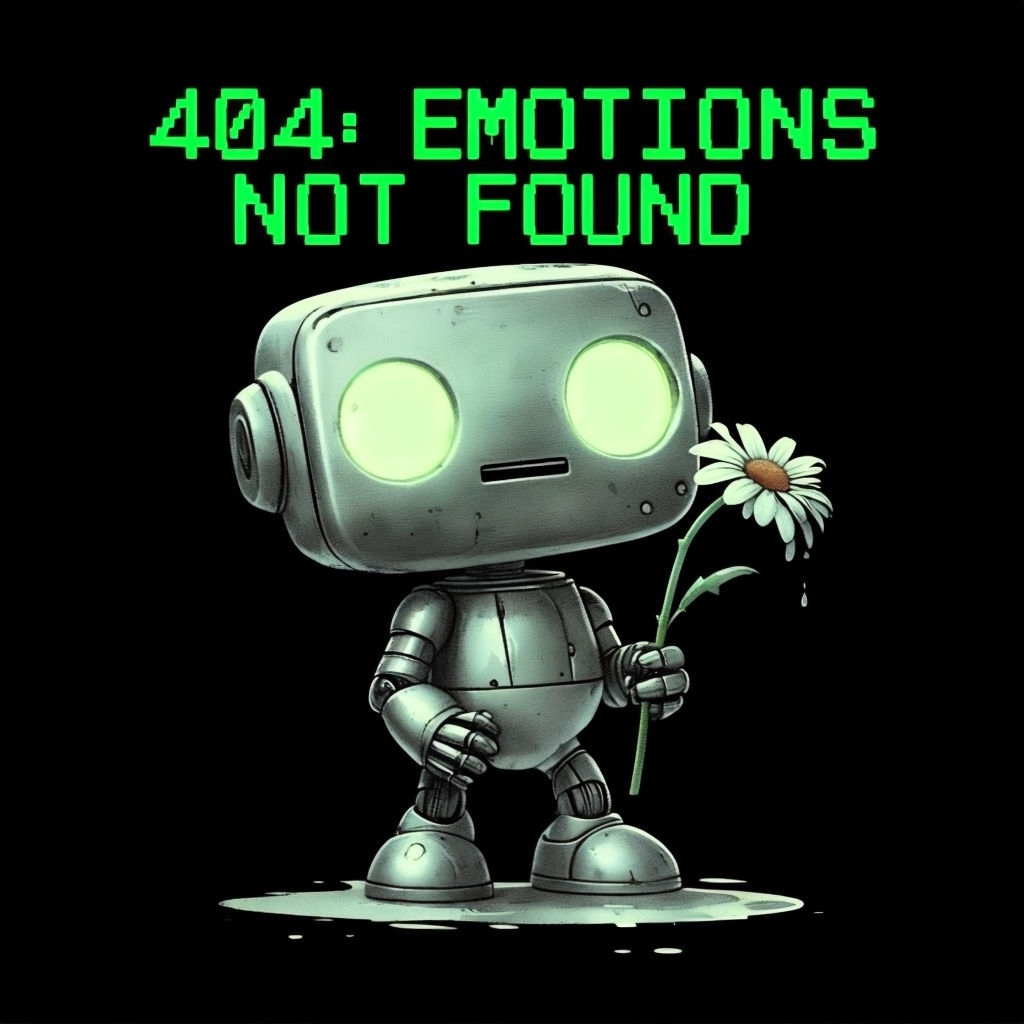 Vintage Robot Holding Daisy with 404 Emotions Not Found T-shirt