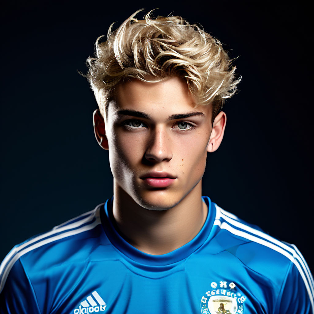 blonde teenage male with curly hair soccer players