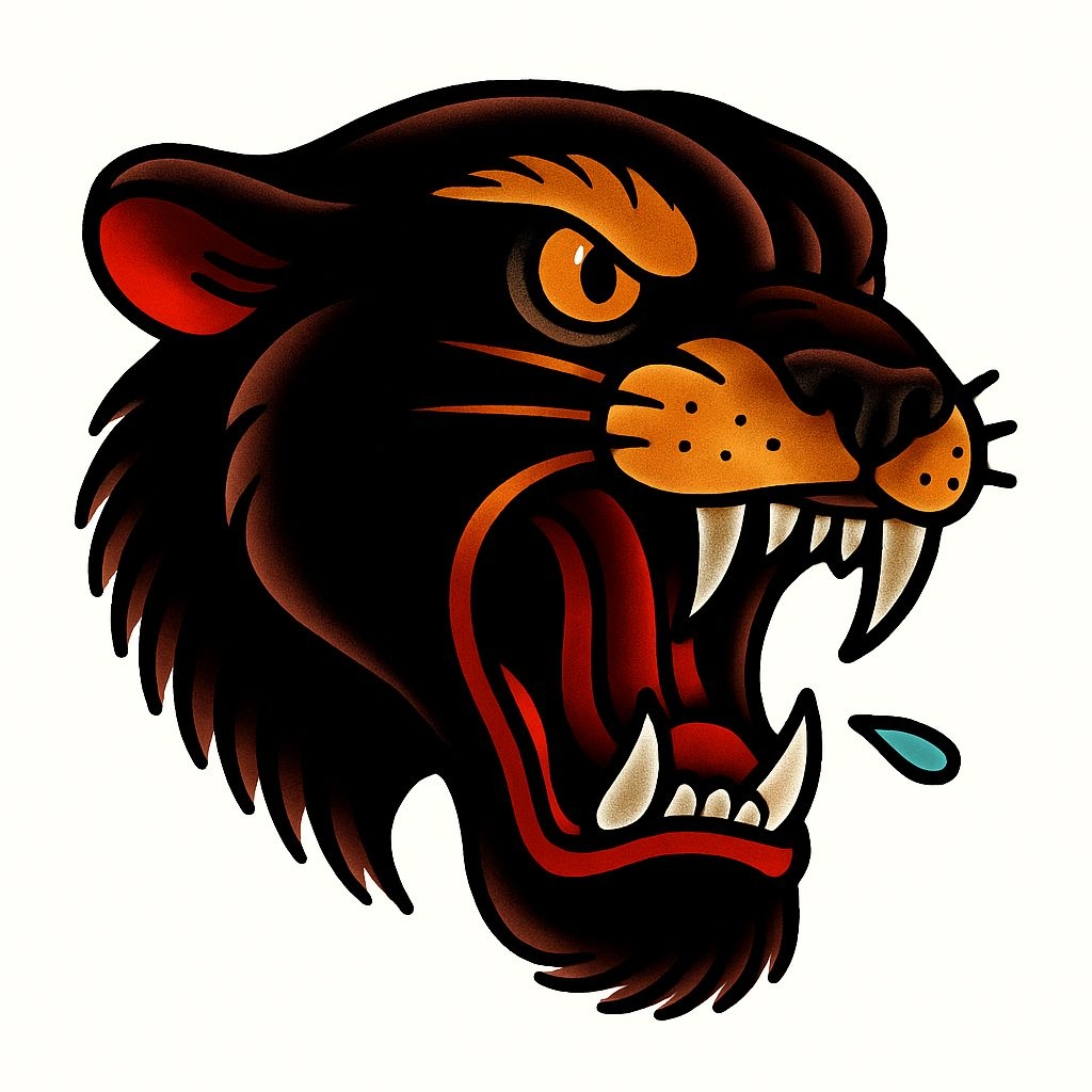 Bold Black Panther Head Illustration with Intense Colors Sticker