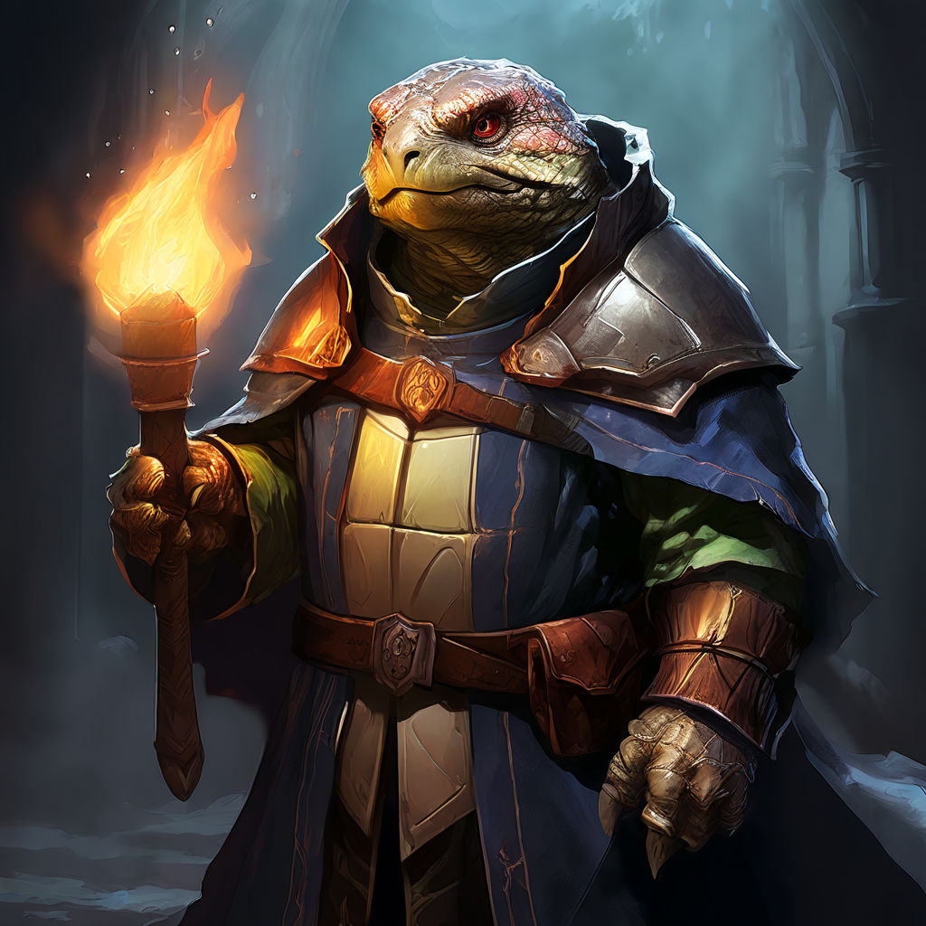 Tortle cleric dnd 5e holding a hammer and wearing a coat by Christina ...