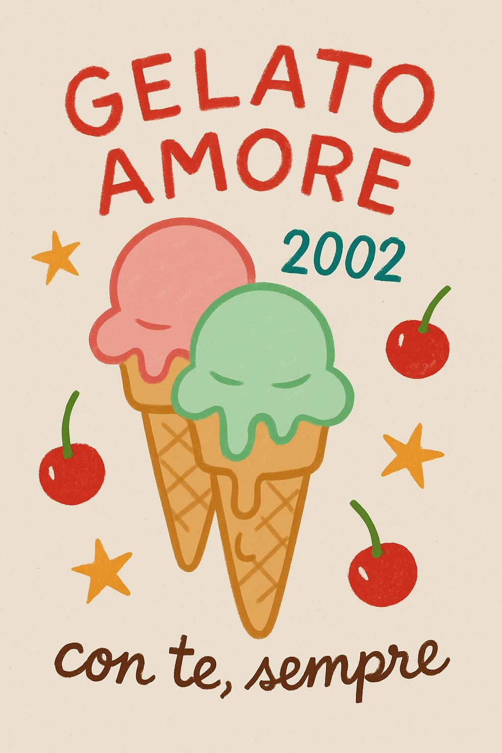 Retro Gelato Amore Ice Cream Illustration with Cherries Poster