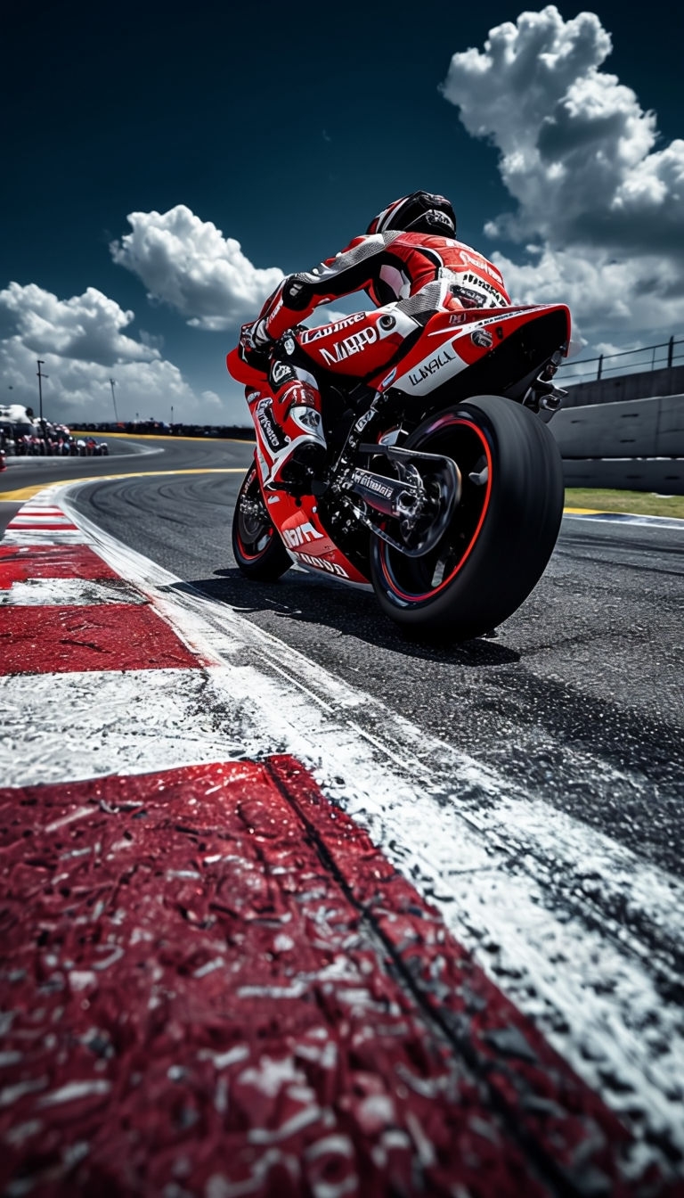 Dynamic Motorcycle Racer Leaning into Turn on Race Track Mobile Wallpaper