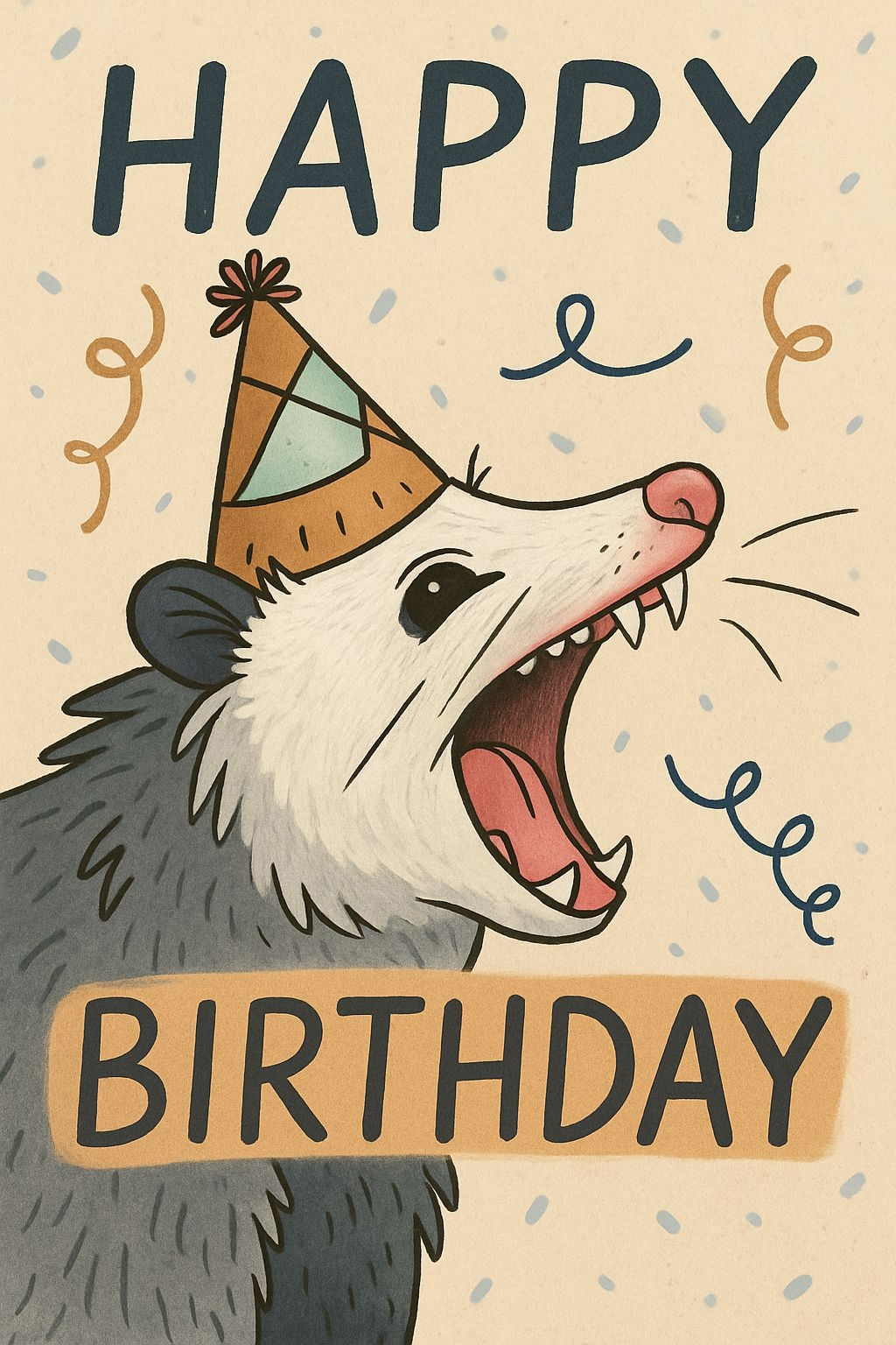 Whimsical Vintage Opossum Birthday Card Design for Celebrations Cards & Invites
