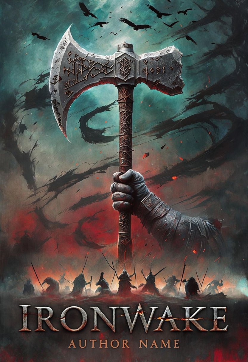 Dramatic Ironwake Fantasy War Axe EBook Cover Design