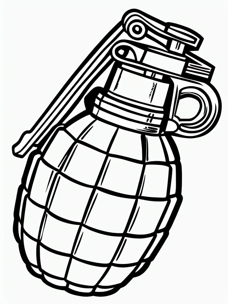 Cartoon Grenade Coloring Page with Bold Lines for Kids Coloring Book Pages