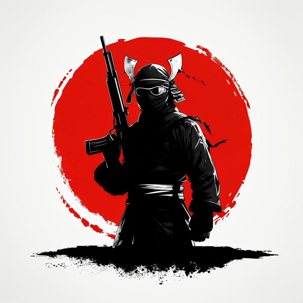 Minimalist Ninja Warrior Against Japanese Rising Sun T-Shirt