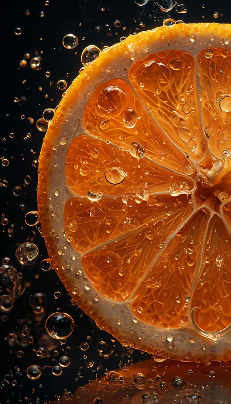 Vibrant Close-Up of Juicy Orange Slice with Water Droplets Mobile Wallpaper