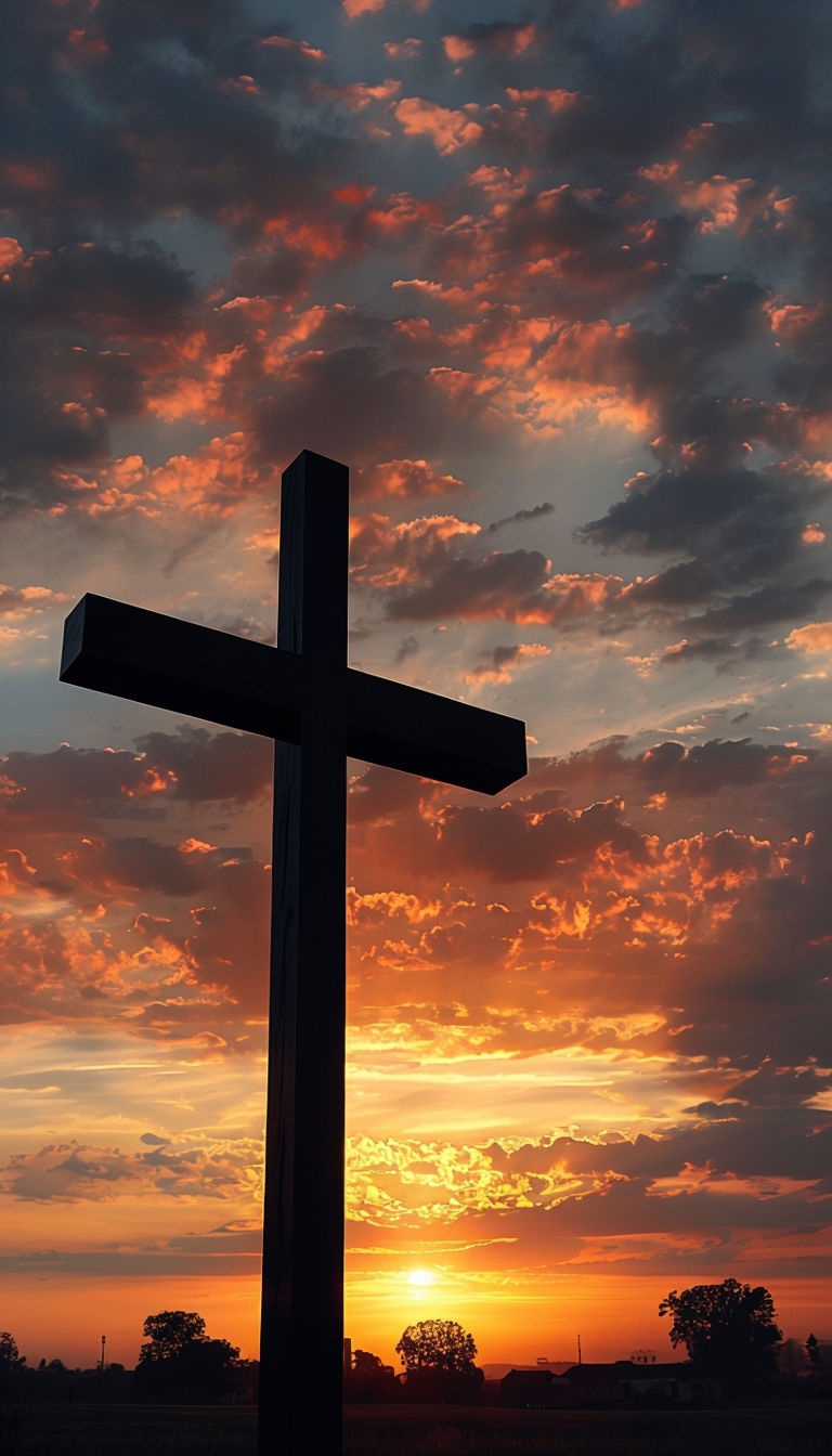 Dramatic Sunset Silhouette of Cross with Vivid Colors Mobile Wallpaper