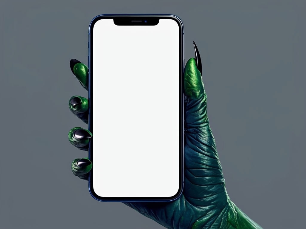 Textured Green Hand Holding Smartphone Mockup Design