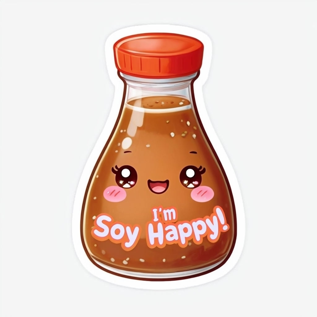 Kawaii Soy Sauce Bottle with Joyful Face Sticker