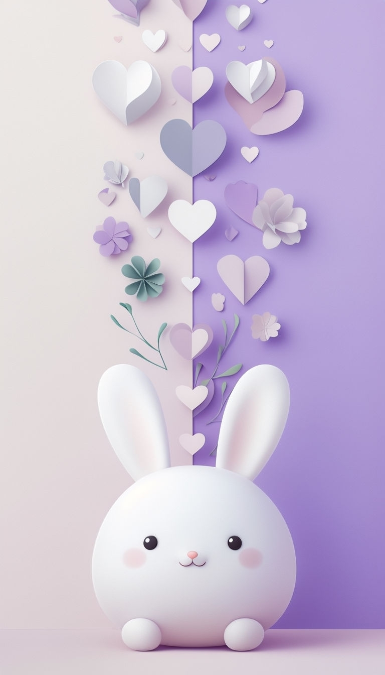 Cute White Bunny with Pastel Hearts Digital Illustration Phone Case Cover