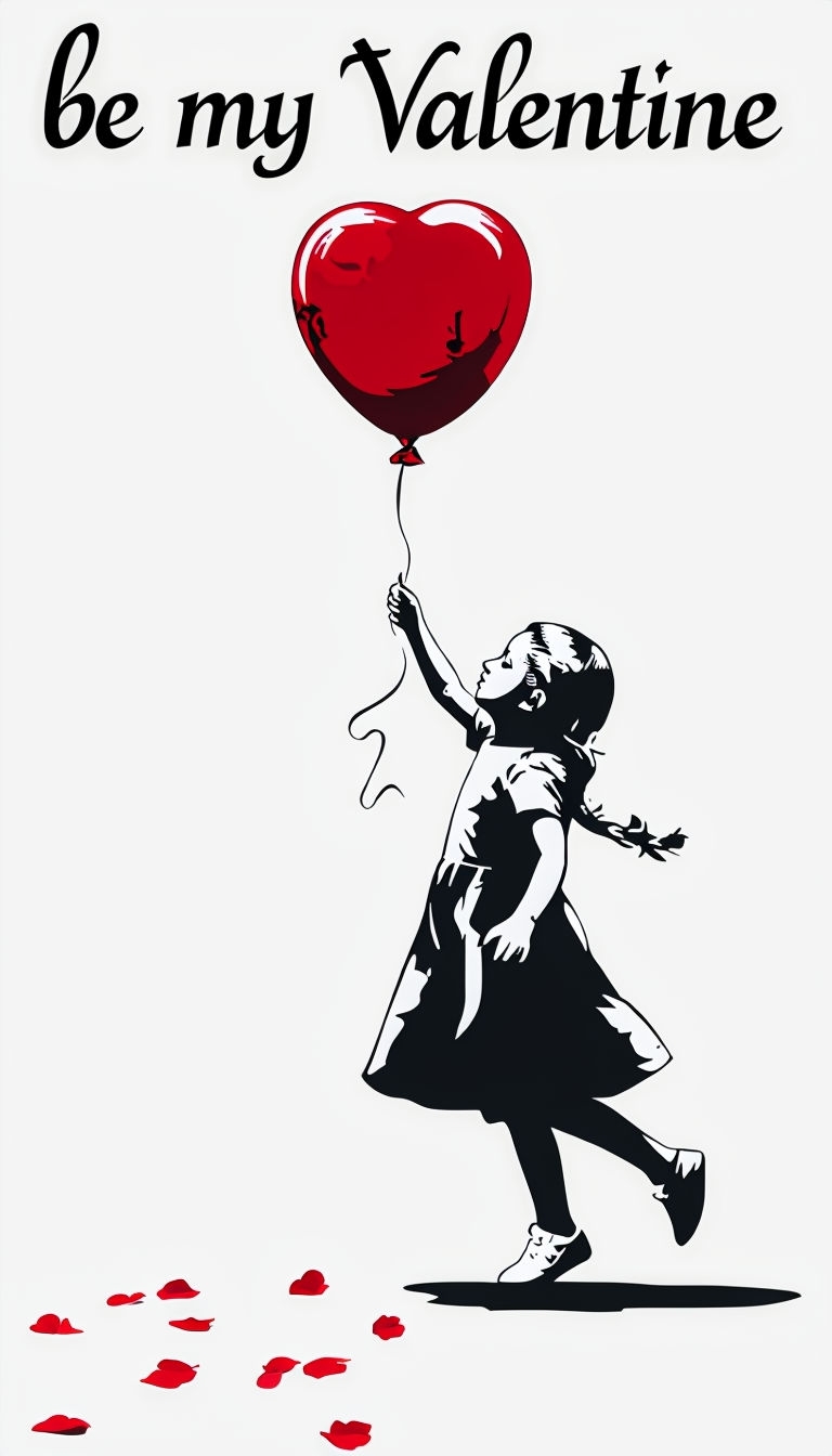 Romantic Be My Valentine Banksy Balloon Art Poster