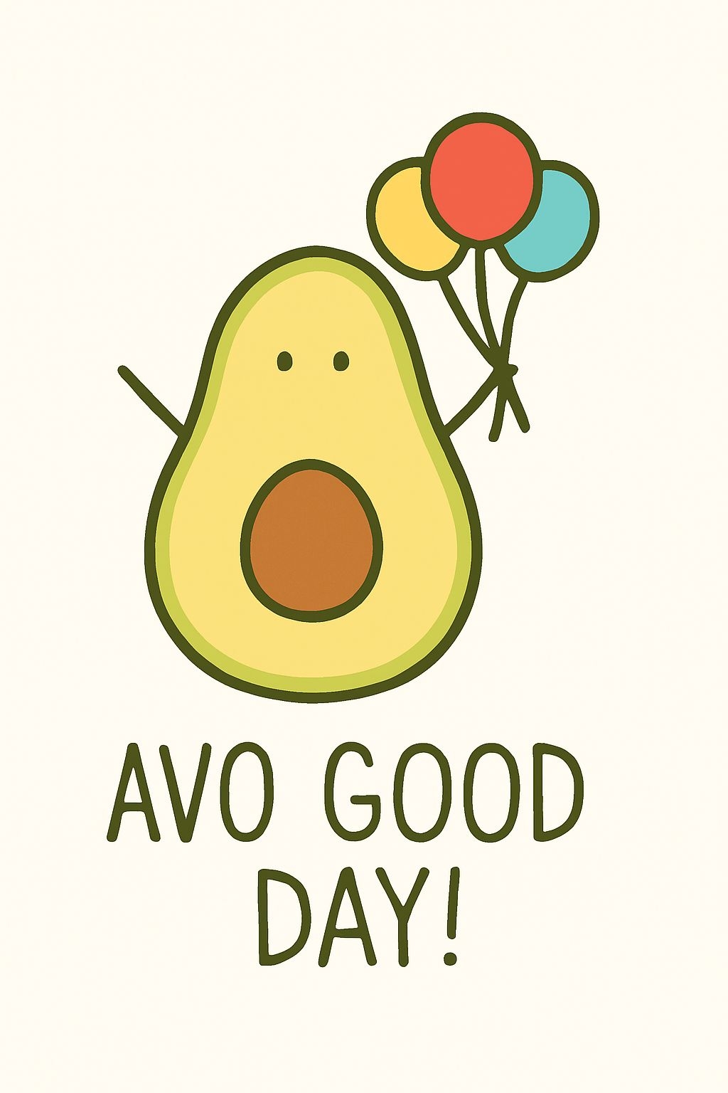 Cheerful Cartoon Avocado with Balloons Greeting Card Design Cards & Invites