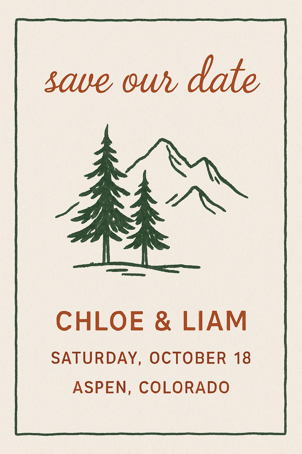 Elegant Rustic Save-the-Date Card with Trees and Mountains Design Cards & Invites