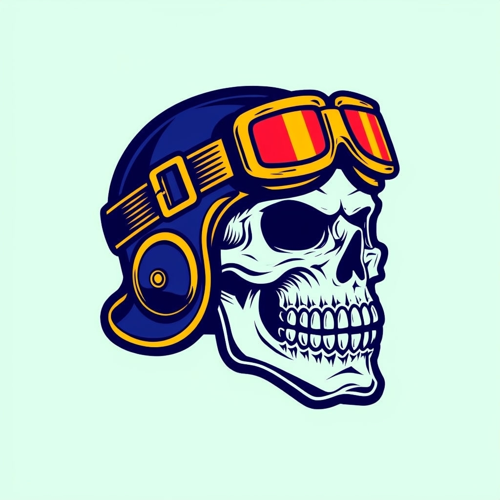 Bold Retro Aviator Skull Illustration Sticker