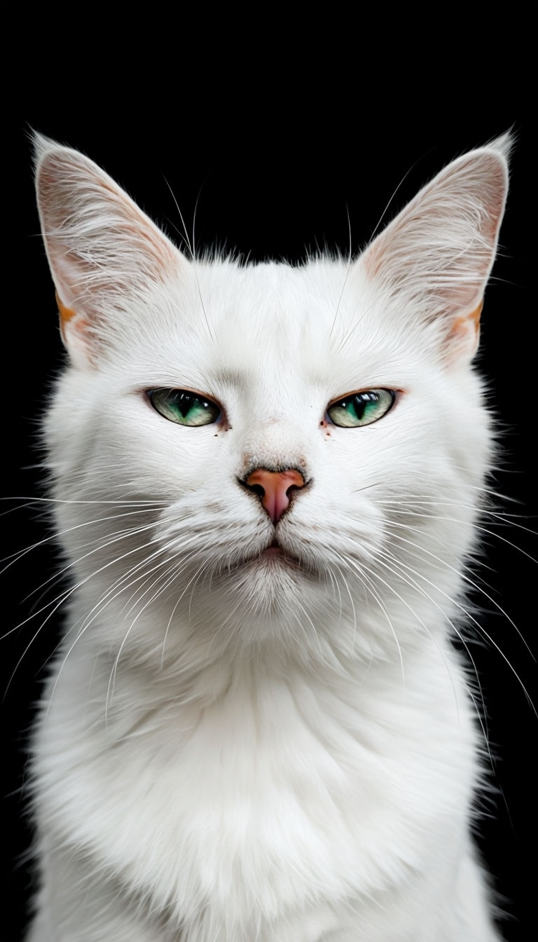 Serene Close-Up of a White Cat with Green Eyes Mobile Wallpaper