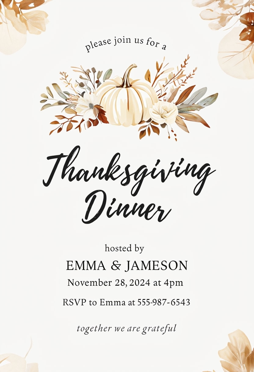 Elegant Autumn Thanksgiving Dinner Invitation Design