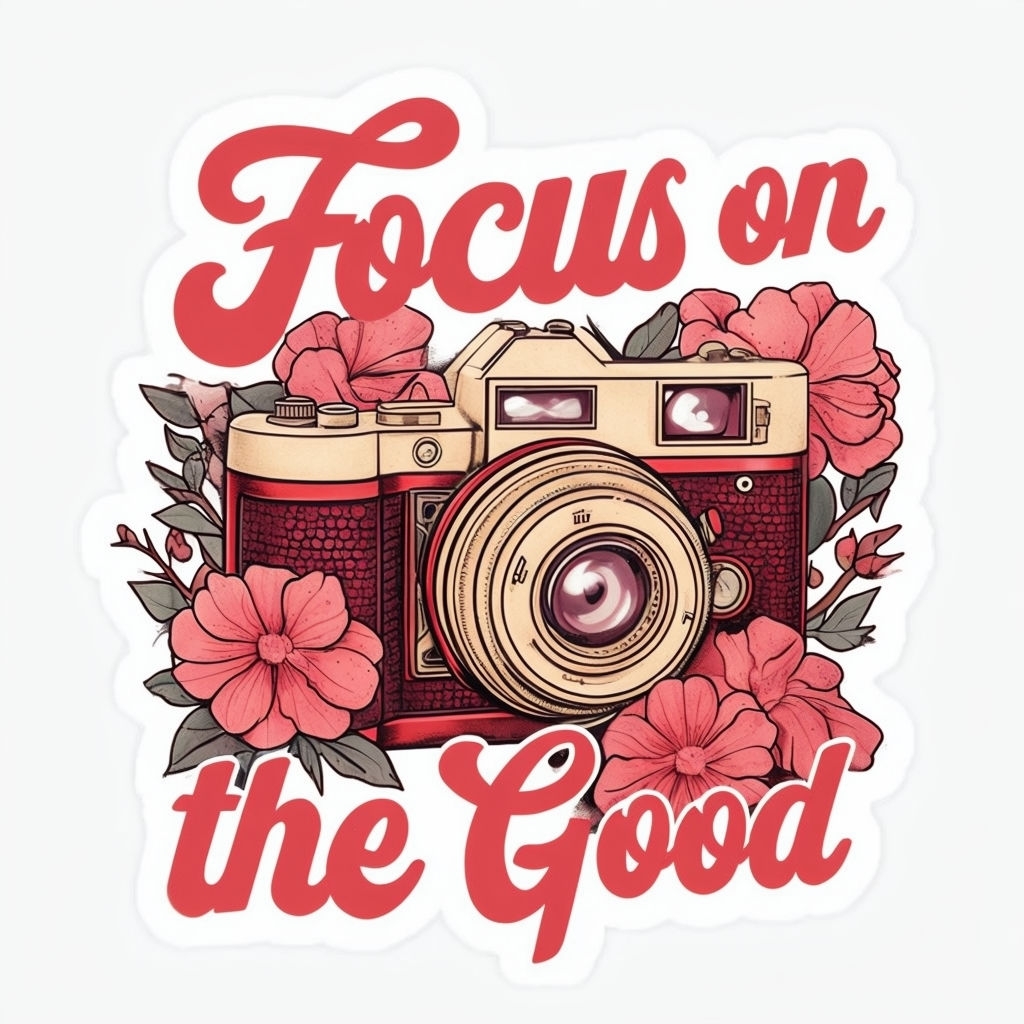 Vintage Retro Camera 'Focus on the Good' Sticker