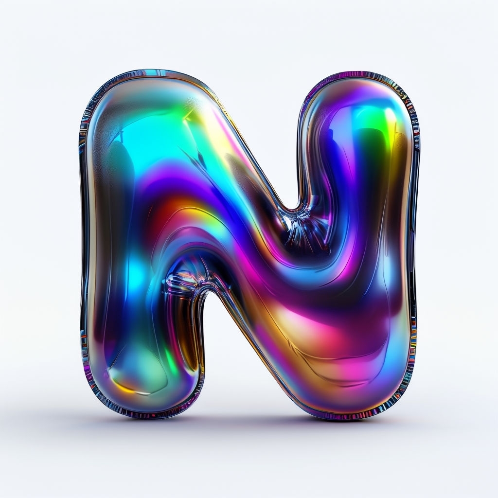 Vibrant Iridescent Letter N 3D Rendering Artwork Monogram