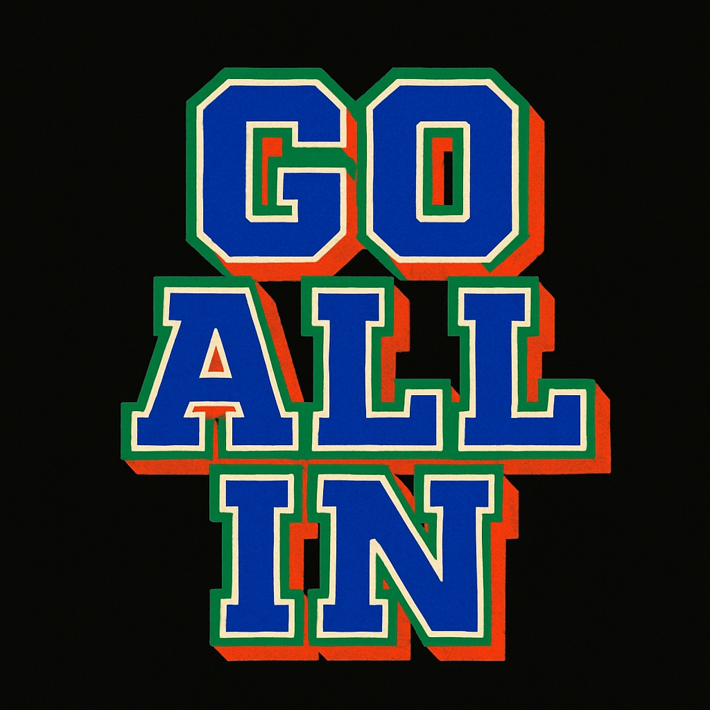 GO ALL IN Vintage Sports Typography T-Shirt