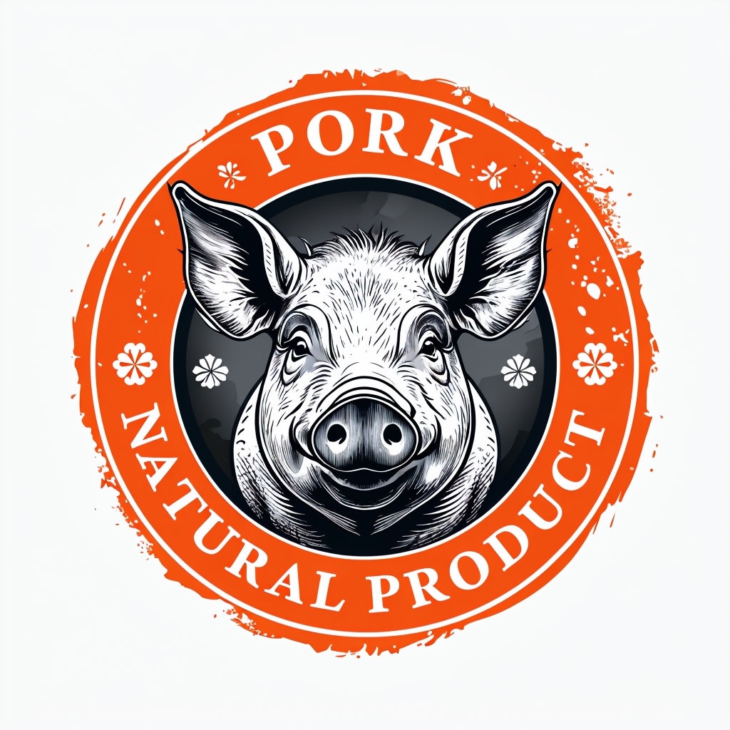 Rustic Pig Face Logo with PORK Natural Product Text Design Logo