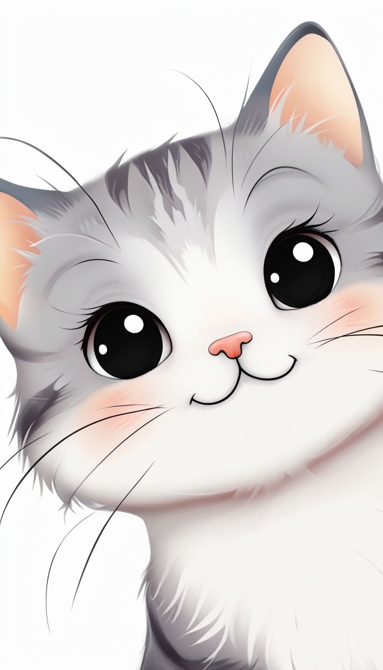 Adorable Gray Cartoon Cat Face Illustration Phone Case Cover