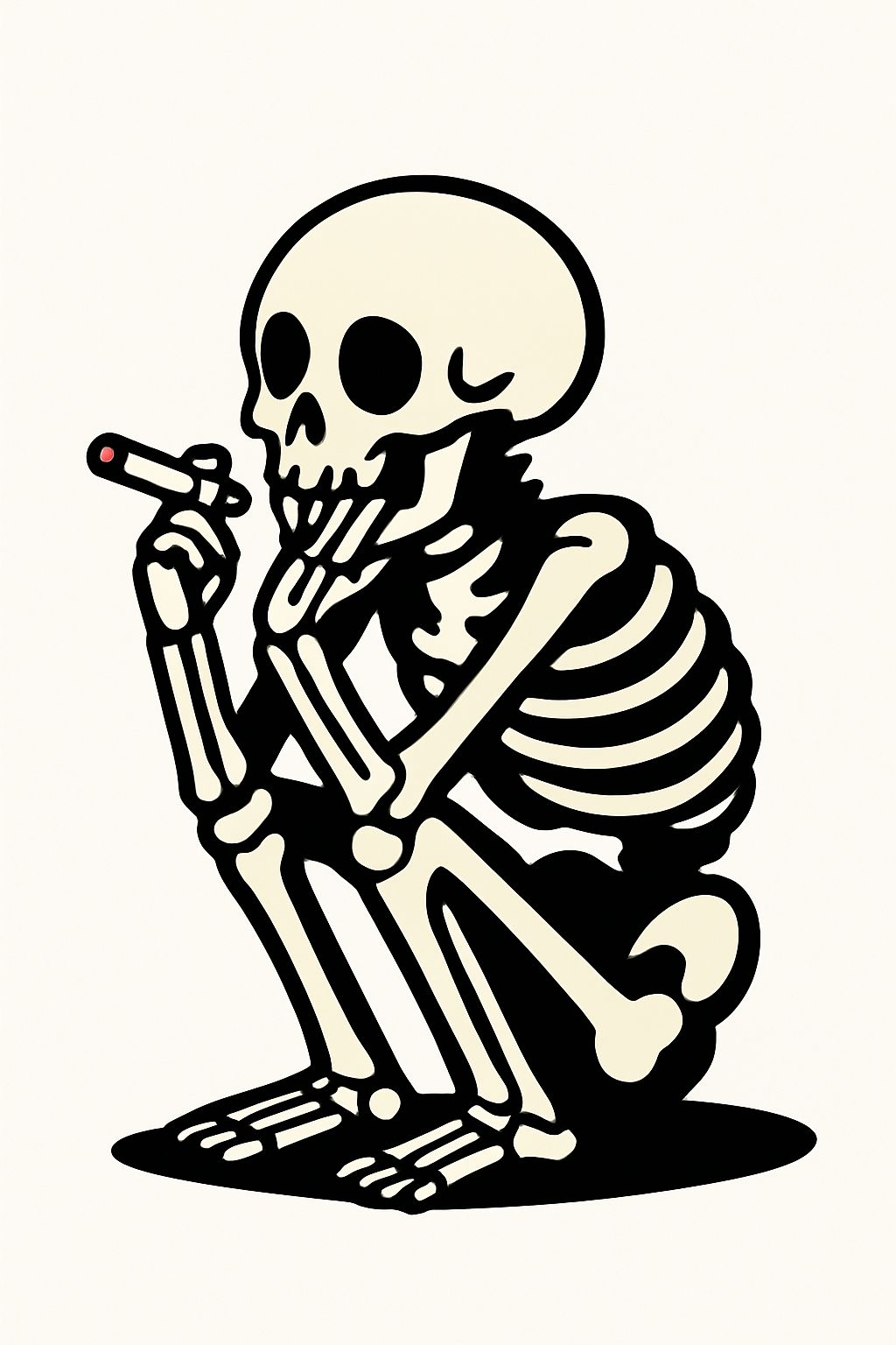 Thoughtful Cartoon Skeleton Holding Cigarette Illustration Poster