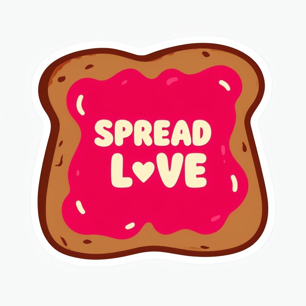 Playful Toast with Spread Love Message Cartoon Sticker