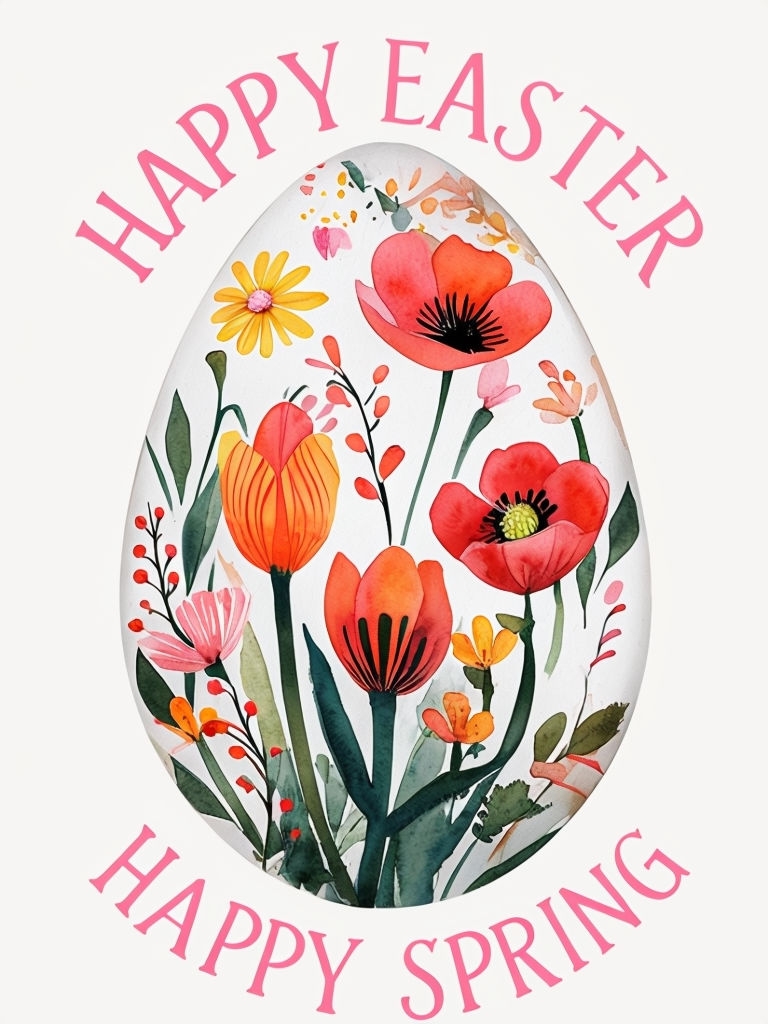 Vibrant Easter Egg with Flowers and Cheerful Greetings Card