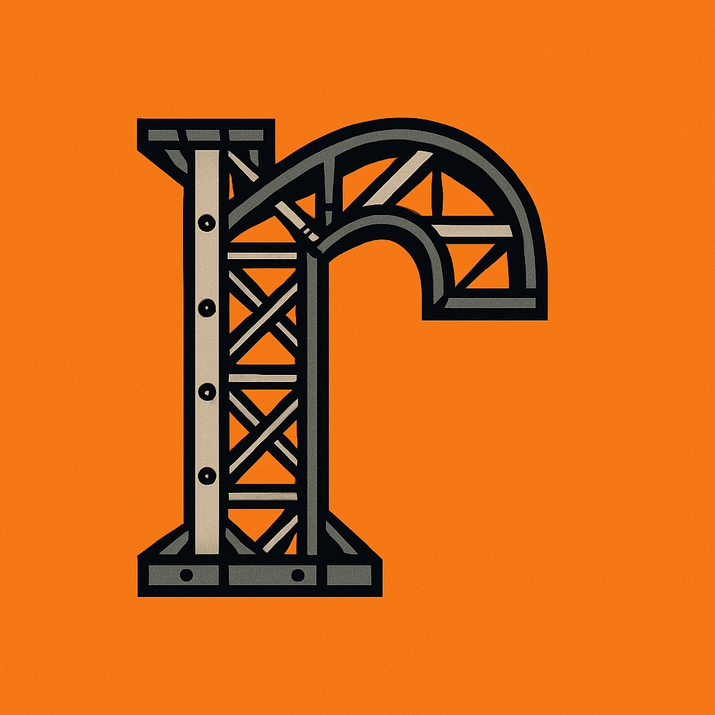 Intricate Industrial Letter R Design on Vibrant Orange Background Monogram