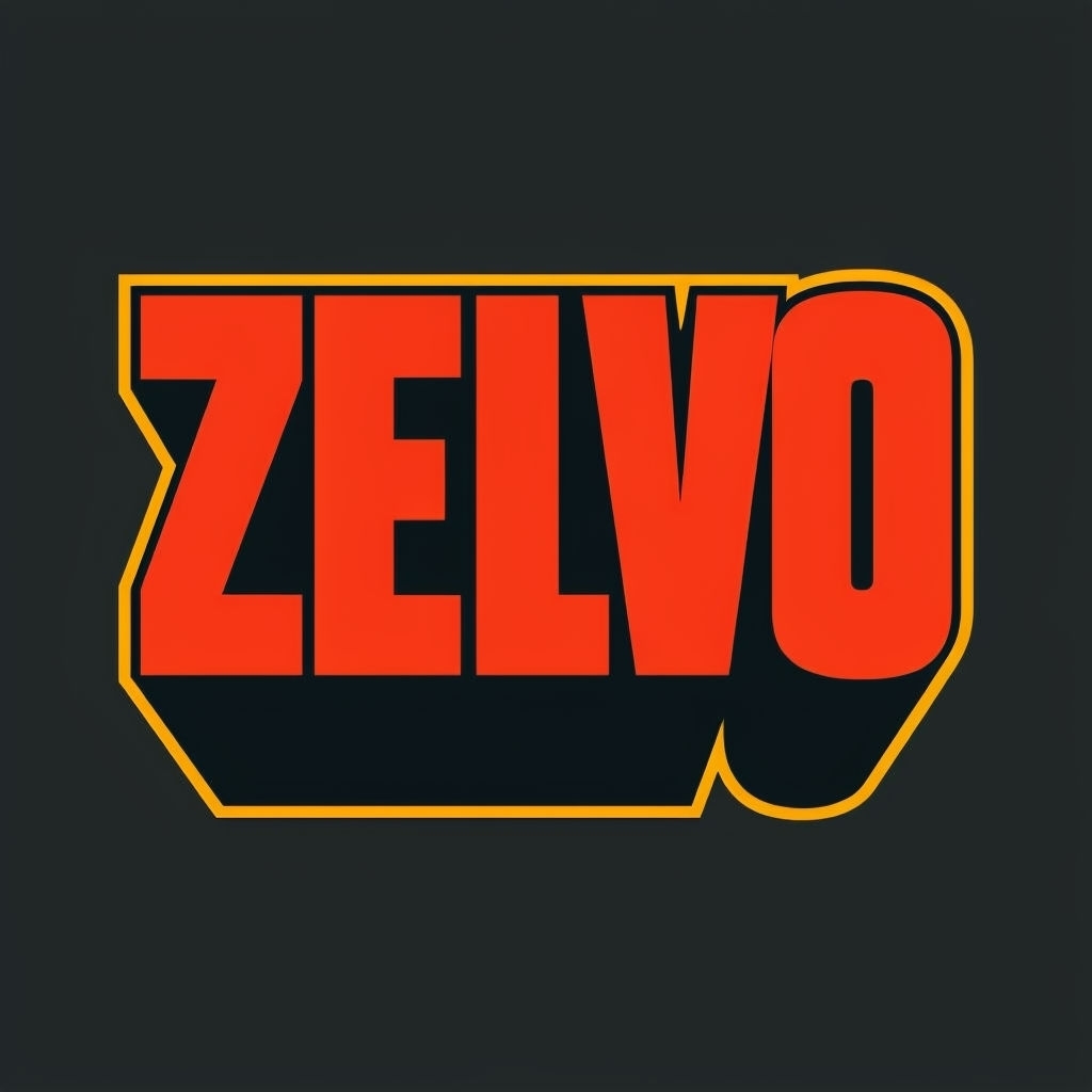 Bold Retro ZELVO Graphic Design Logo with Vibrant Colors