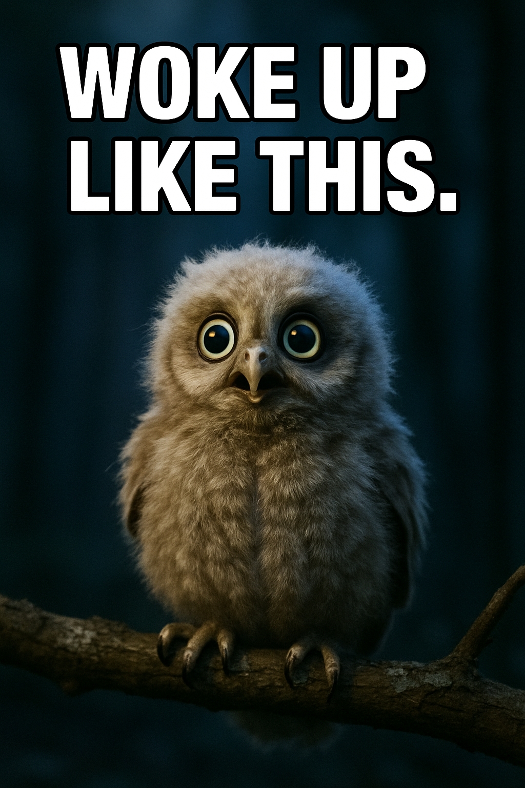 Surprised Owl Illustration with Woke Up Like This Quote Meme