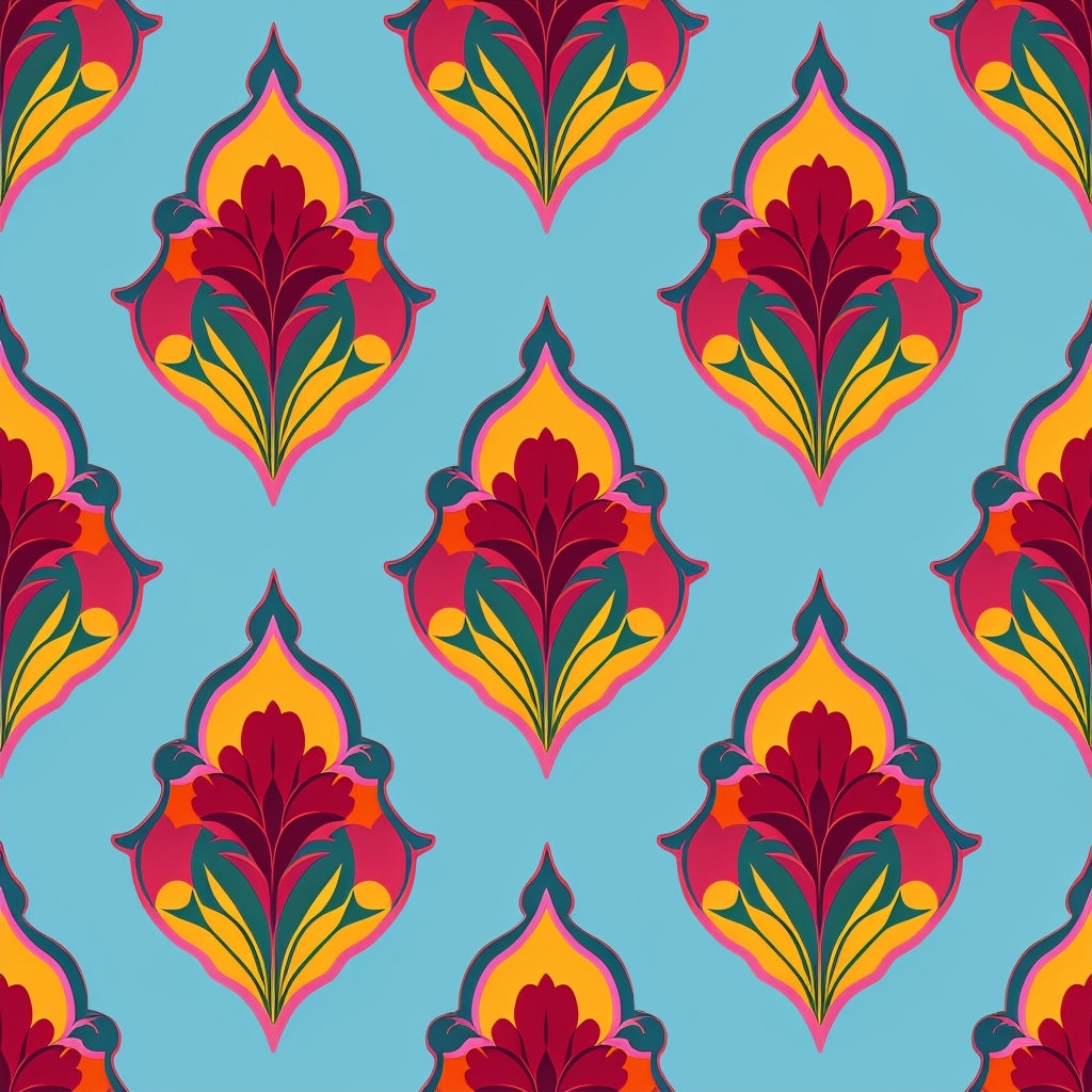 Vibrant Floral Motifs in Sky Blue Seamless Pattern Design