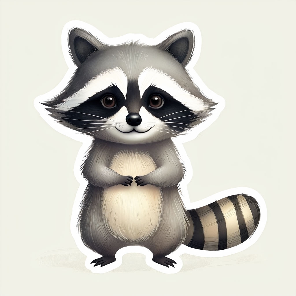 Adorable Cartoon Raccoon Character Sticker Design for Kids