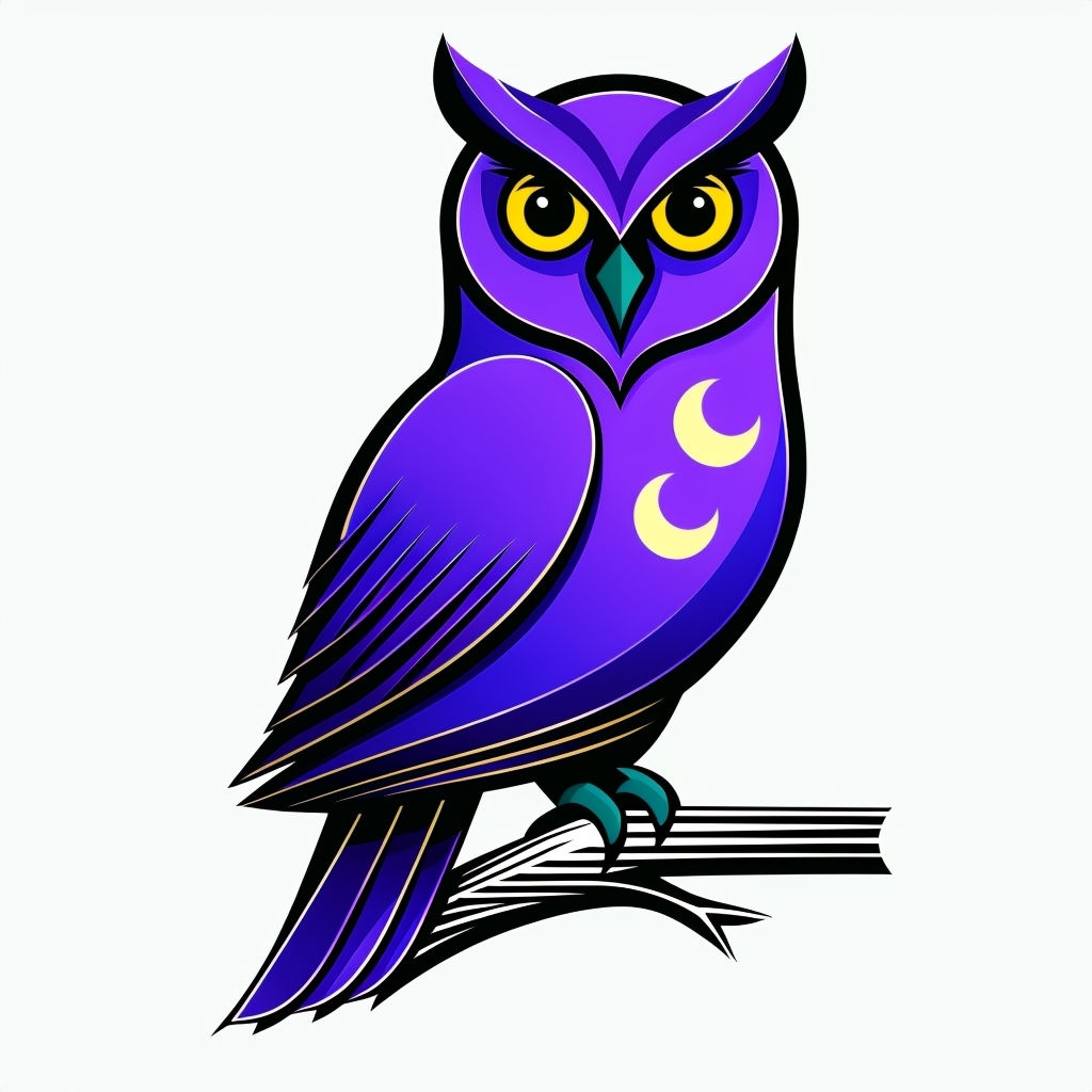 Vibrant Purple Owl Perched on Branch Minimalist Sticker