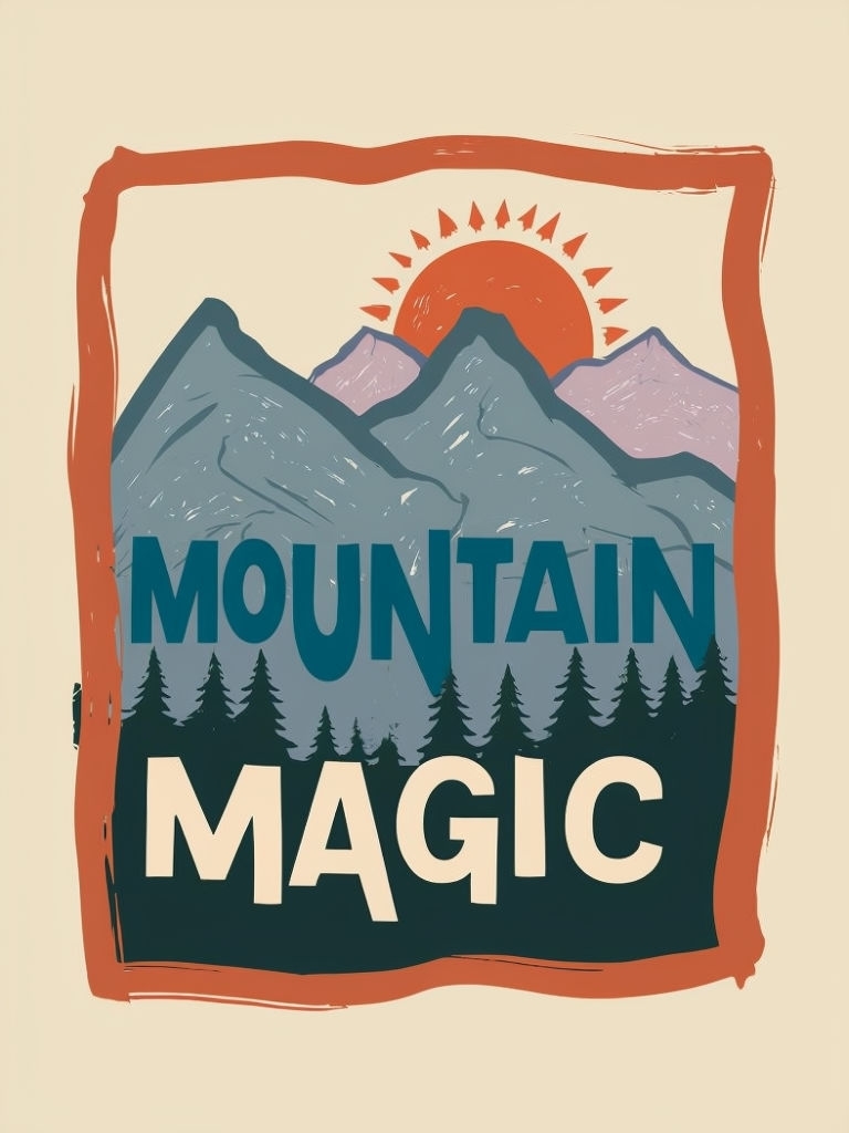 Retro Mountain Magic Retreat Graphic Design Poster
