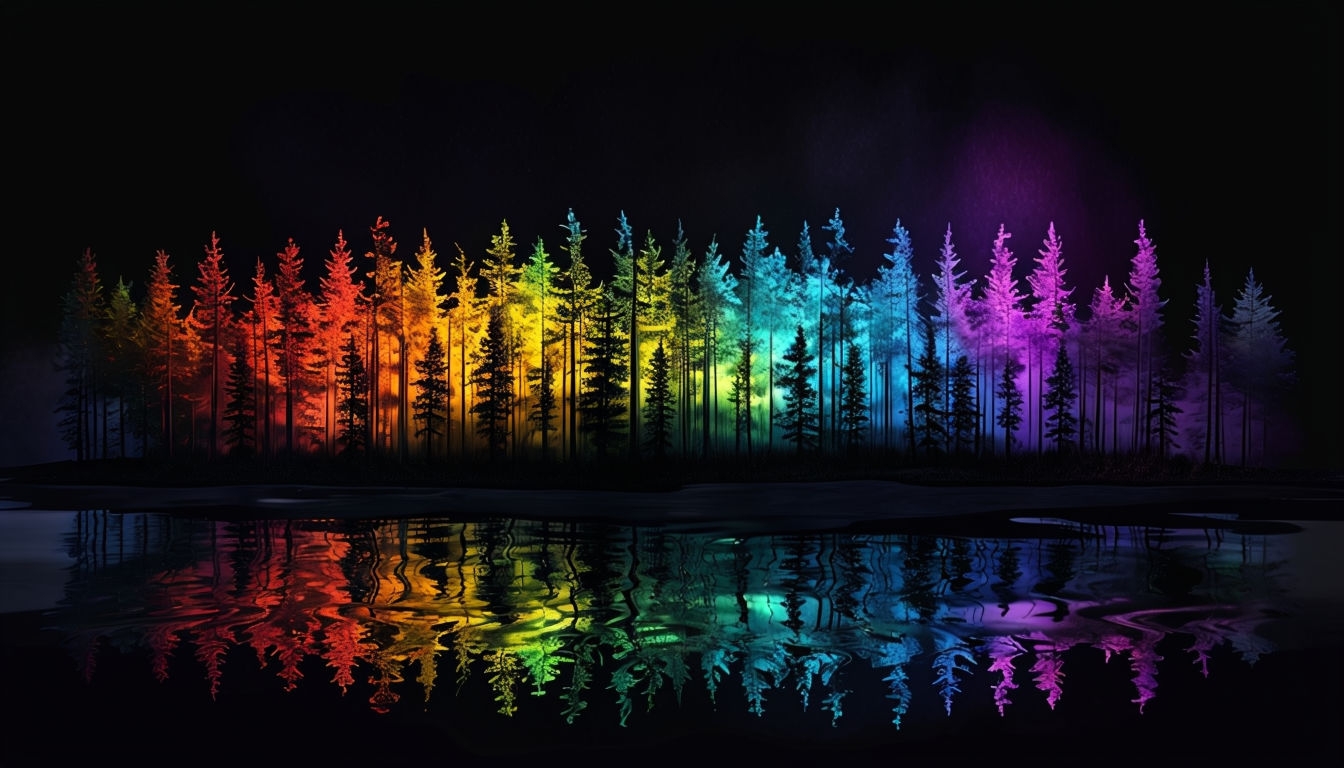 Colorful Pine Tree Night Forest Digital Art Poster