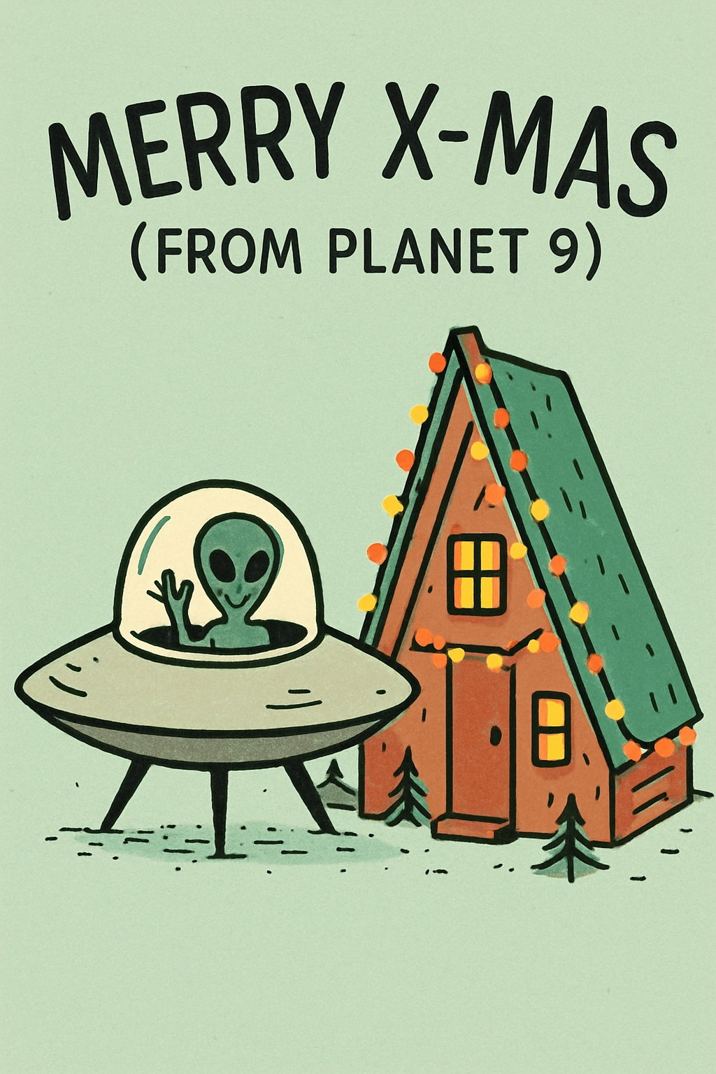 Cheerful Alien Merry X-Mas Card Illustration for Holiday Spirit Cards & Invites