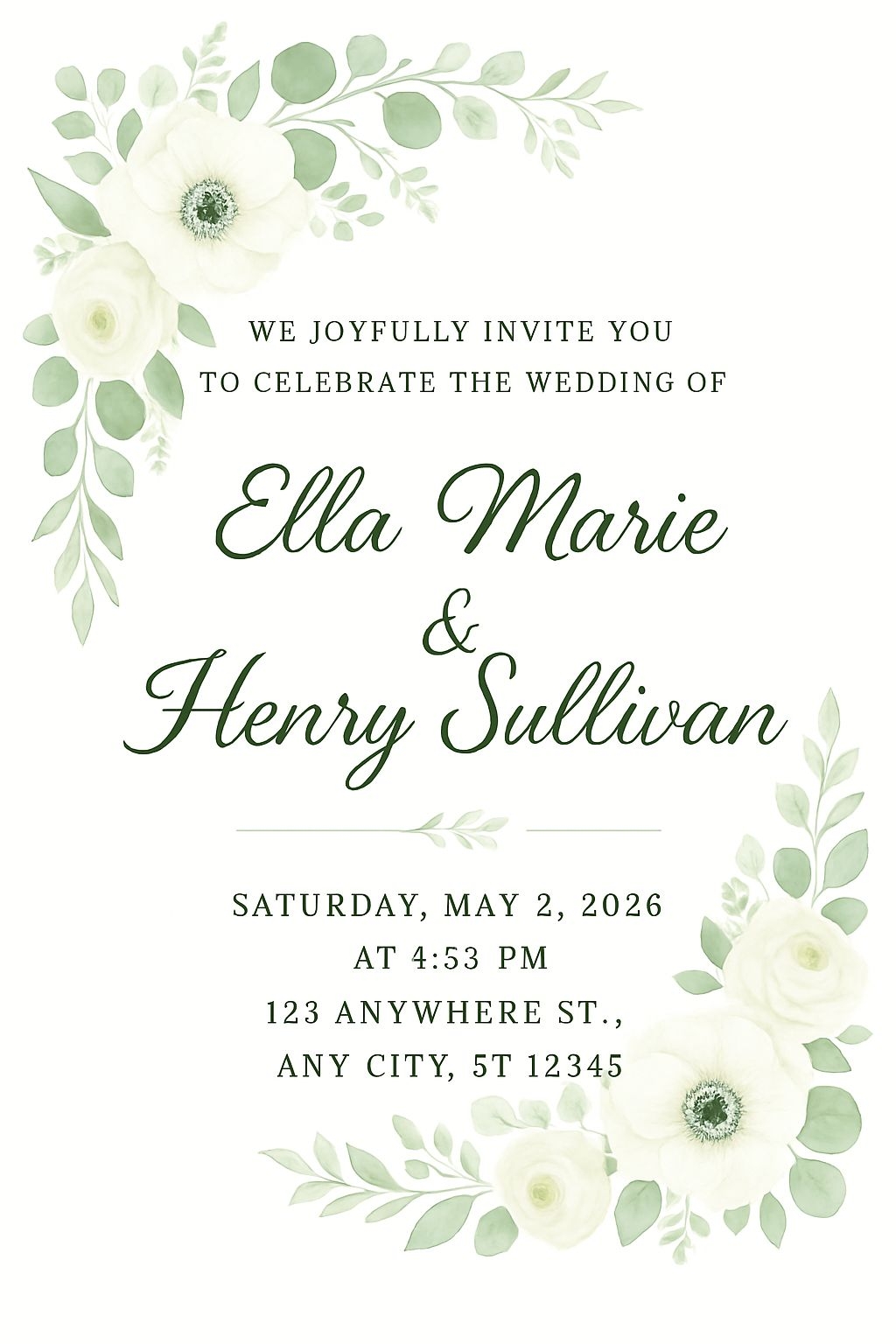 Elegant Minimalist Floral Wedding Invitation Card Design
