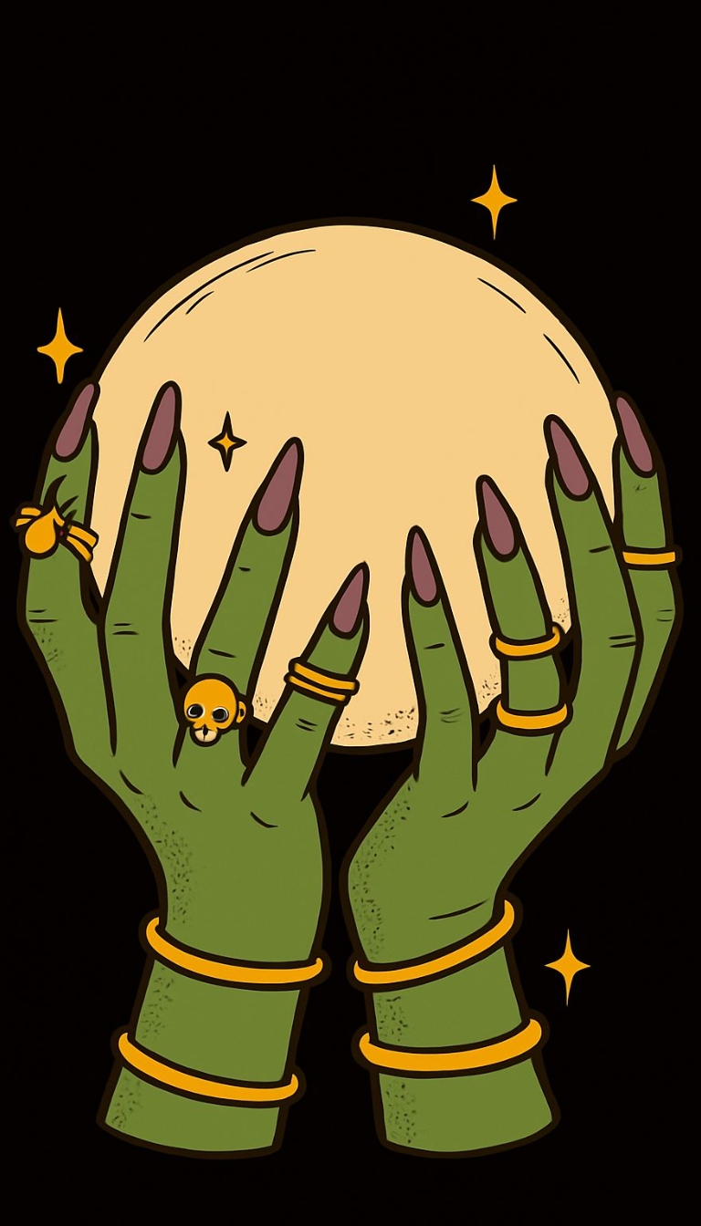 Mystical Green Hands with Moon Orb and Gold Accessories Phone Case Cover