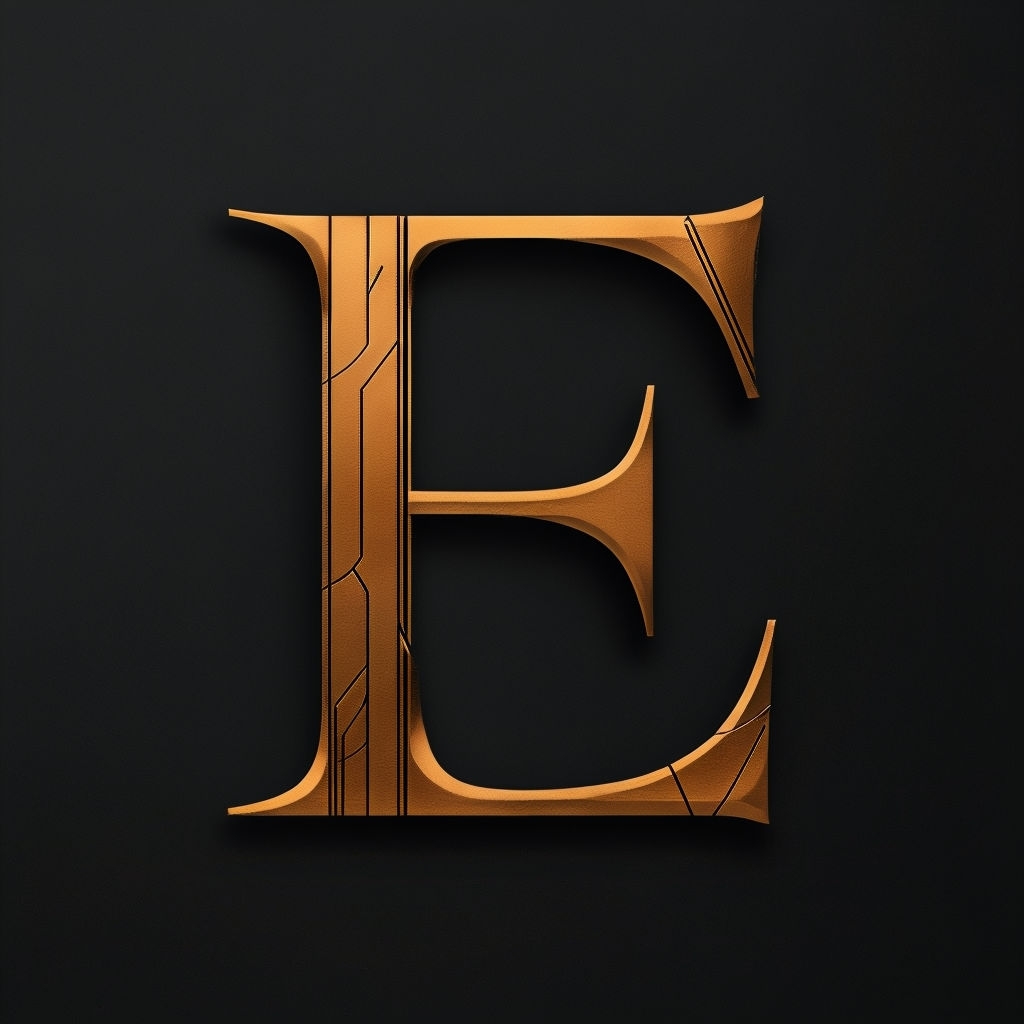 Sleek Metallic Bronze 'E' Monogram on Black Background Monogram