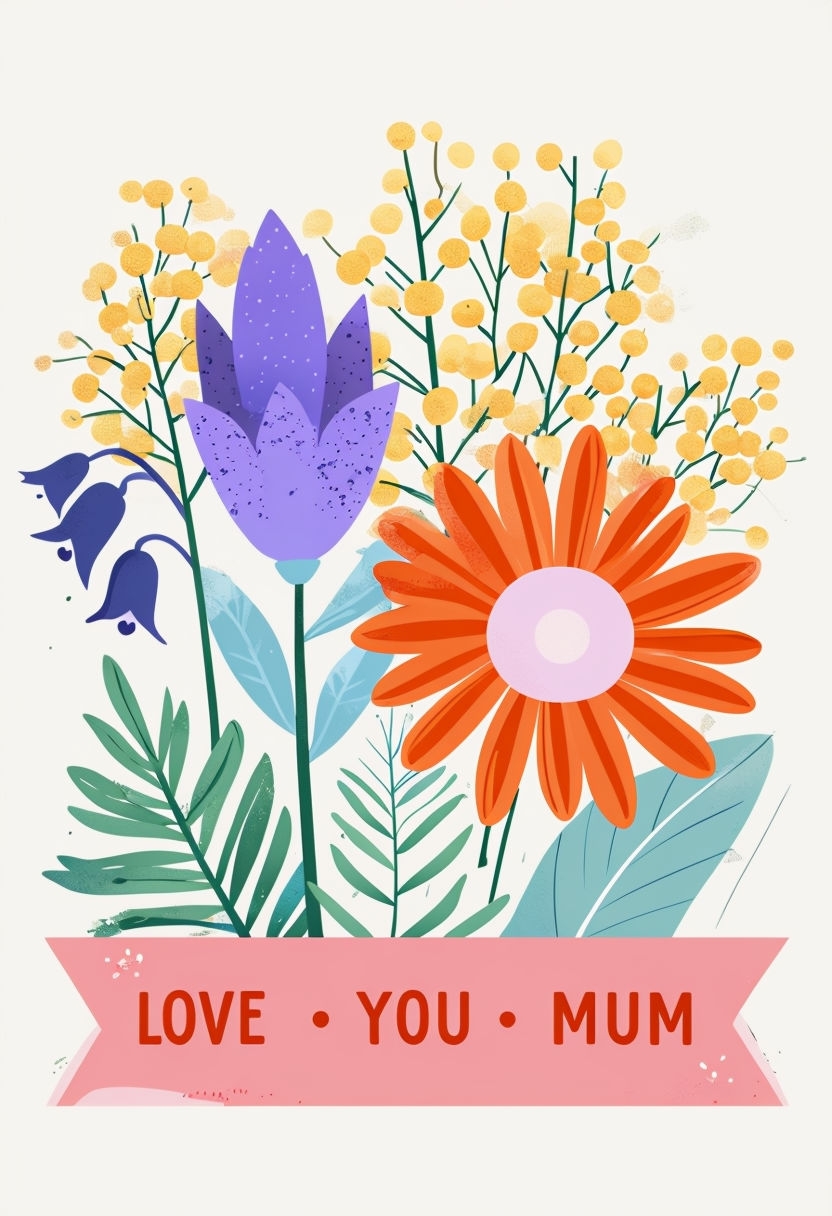 Vibrant Mother's Day Love You Mum Floral Illustration Card