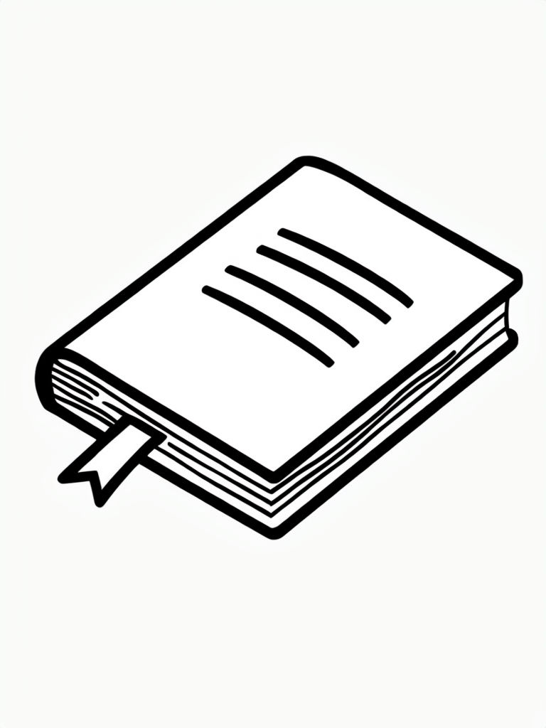 Minimalist Black and White Book Illustration for Coloring Book Pages