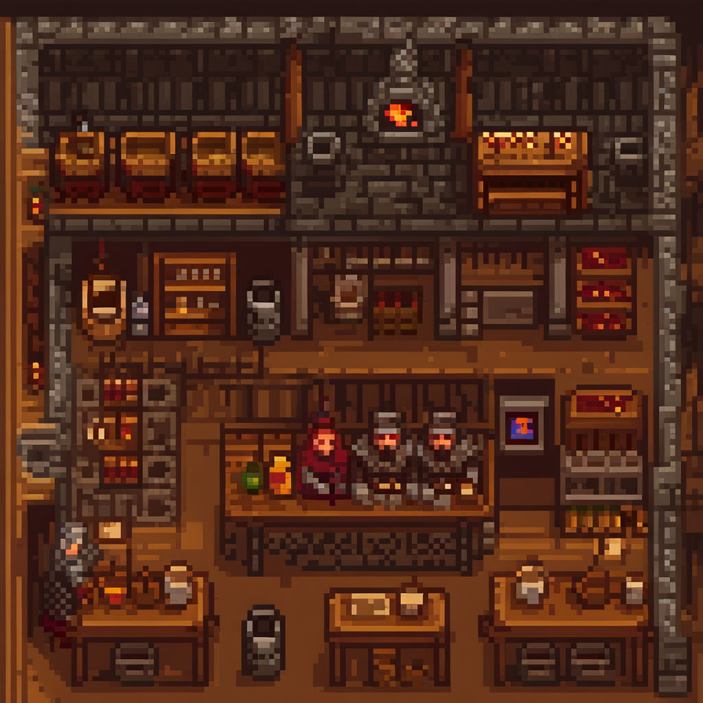 A medieval tavern crowded at night PIXEL ART by Kalel Gomes - Playground