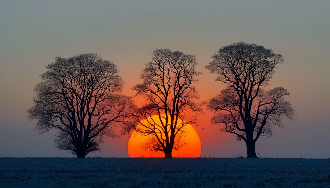 Mesmerizing Twilight Landscape with Silhouette Trees Background